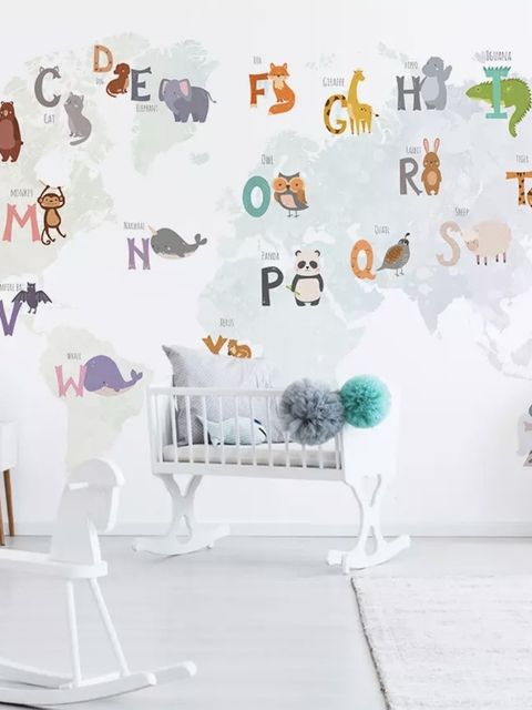Papier peint alphabet carte du monde animaux cartoon