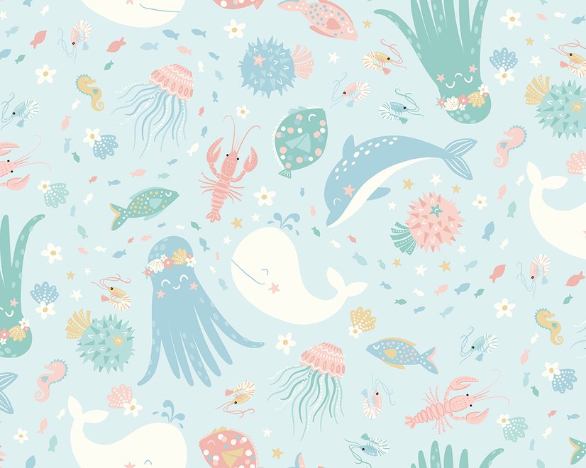 Pastel Underwater Adventure Sea Life Wallpaper Mural