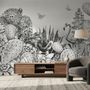 Monochrome Kaktus Floral mit Flamingo Zeichnung Fototapete