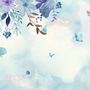 Blue Purple Floral with Little Butterfly Wallpaper Mural