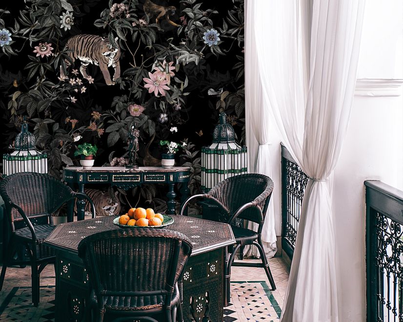 Dark Botanical Plants with Animals Wallpaper Mural