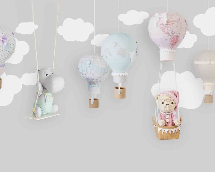 Teddy Bear Clouds and Balloons Wallpaper Mural