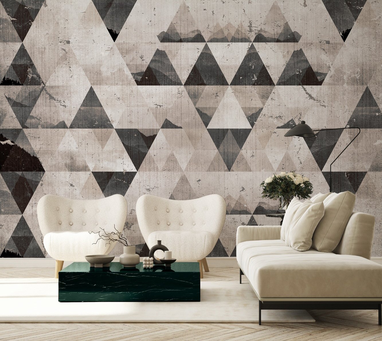 Geometric Dark Trigon Pattern Wallpaper Mural - Peel and Stick