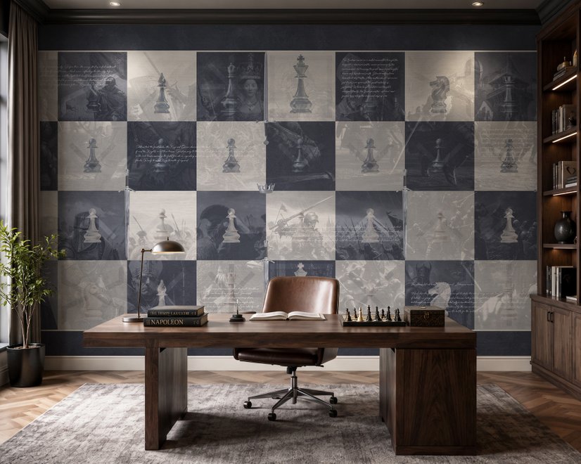 Monochrome Medieval Chessboard Historical Wallpaper Mural