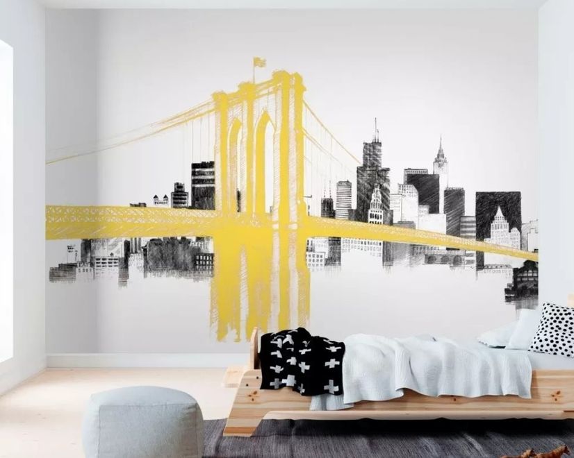 Papier peint panoramique de la ville de Brooklyn en aquarelle
