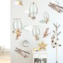 Wandtattoo mit grünen Heißluftballons und braunen Flugzeugen mit Wolken für Kinderzimmer