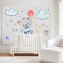 Kids Flying Cute Bear and Colorful Stars in the Cartoon Sky Wall Decal Sticker