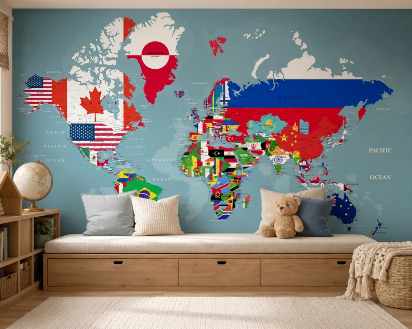 Papier peint drapeaux pays carte monde
