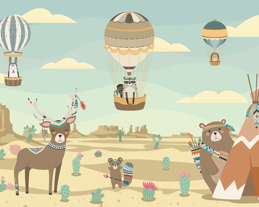 Kids Tribal Woodland Animals in the Desert Wallpaper Mural