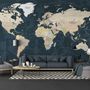 Navy Blue Political World Map Wallpaper Mural