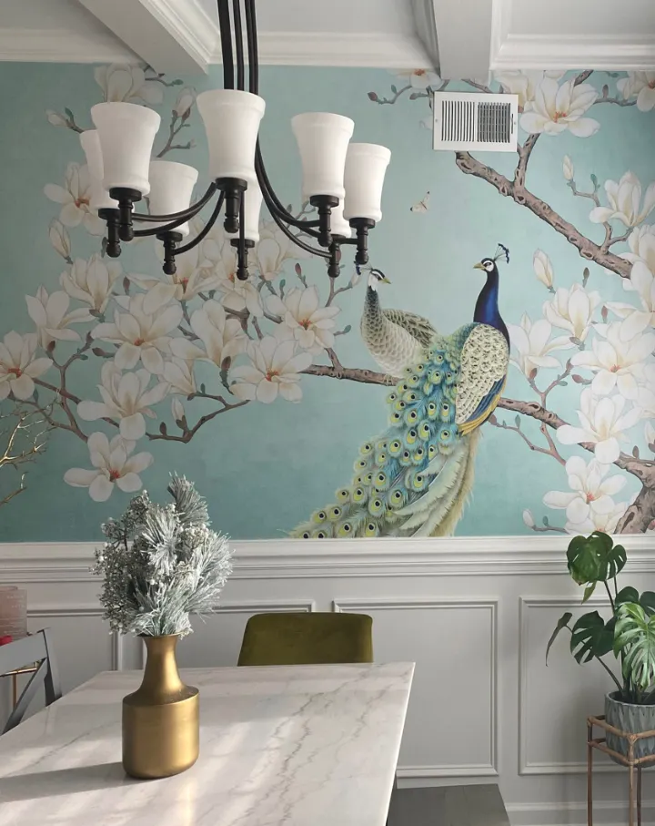 Peacock with Magnolia Blossom Wallpaper Mural