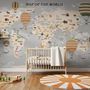 Kids World Map with Vintage Hot Air Balloon Wallpaper Mural