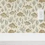 Watercolour fish wallpaper with sage seaweed, coral and starfish on a warm cream background
