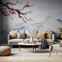 Snowy Mountainscape with Cherry Blossom Wallpaper Mural