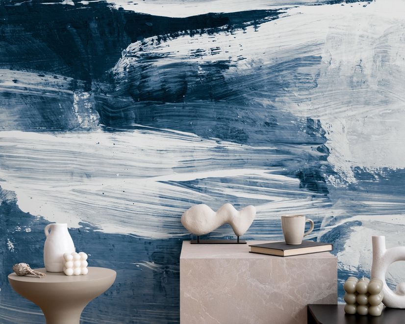 Blue and White Brush Painting Wallpaper Mural