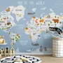 Kids World Map with Animals Wallpaper Mural