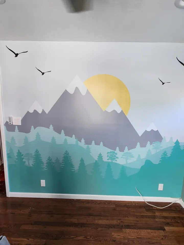 Kids Mountain Landscape with Trees Wallpaper Mural