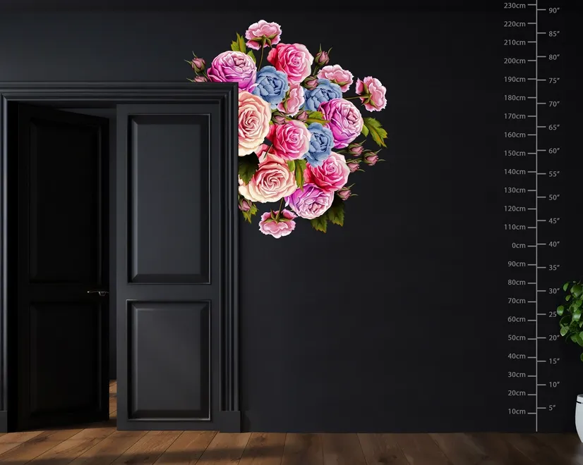 3D Floral Pink Orange Blue Rose Floral Bouqets Wall Decal Sticker
