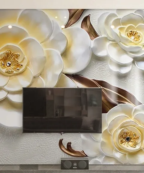 3D Embossed Look Yellow Floral Wallpaper Mural