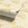 Ginkgo leaf wallpaper with ochre-gold linework on warm ivory and cream parchment ground