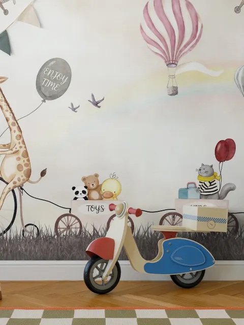 Vintage Hot Air Balloon and Rainbow Wallpaper Mural