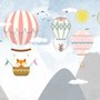 Kids Cartoon Mountain Landscape and Hot Air Balloon Wallpaper Mural