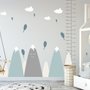 Nursery Soft Blue Gray Mountain Landscape and Little Hot Air Balloons Wall Decal Sticker