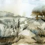 Watercolor Style Botanical Landscape Wallpaper Mural