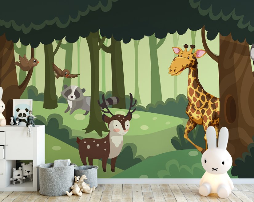 Cartoon Animals in the Forest Wallpaper Mural