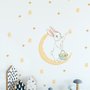 Stickers muraux lapin mignon sur le croissant de lune avec étoiles jaunes pour enfants et bébé
