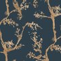 Gold Faux Tree Blossom Branch Silhouette with Birds Wallpaper Mural