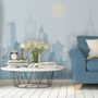 Blue Monochrome Cityscape and Soft Sun Wallpaper Mural
