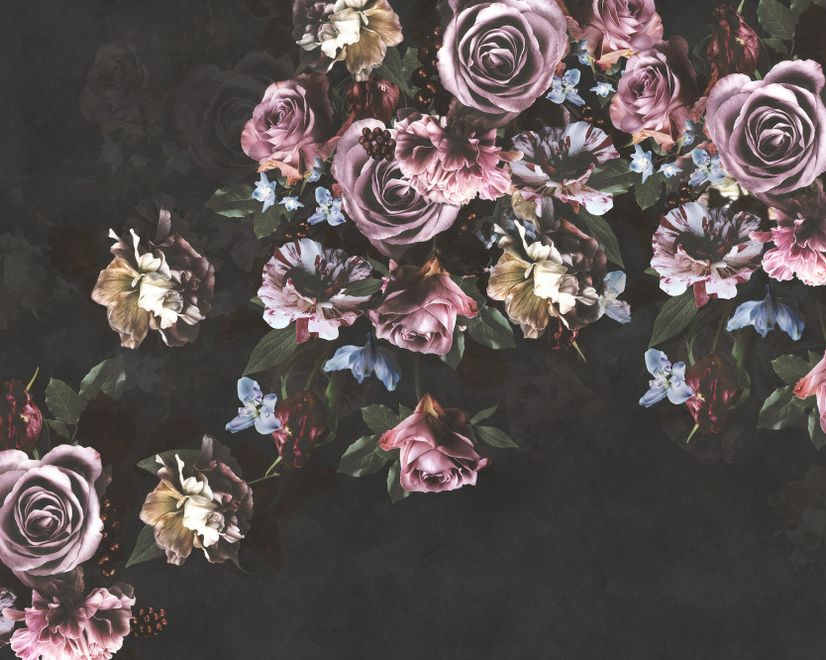 Dark Rose Floral Bouqet Wallpaper Mural