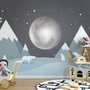 Kinder-Fototapete Berglandschaft mit süßen Bären und Nachtszene