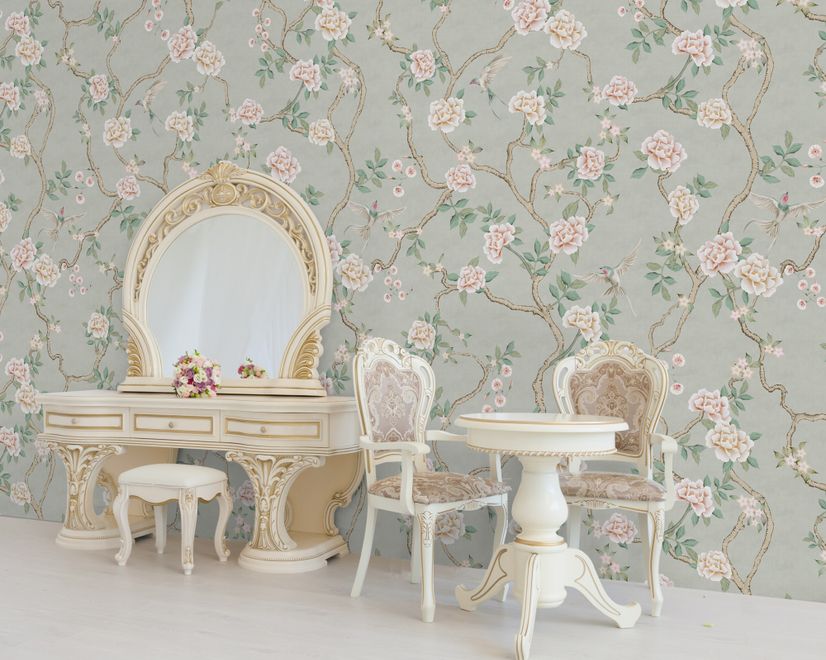 Soft Chinoiserie Peony Tree Blossom Art Wallpaper Mural