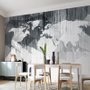 Monochrome Polygonal World Map with Abstract Lines Wallpaper Mural