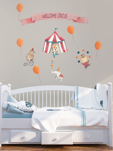 Kids Watercolor Circus with Cute Bear Fox Elephant Panda Wall Decal Sticker