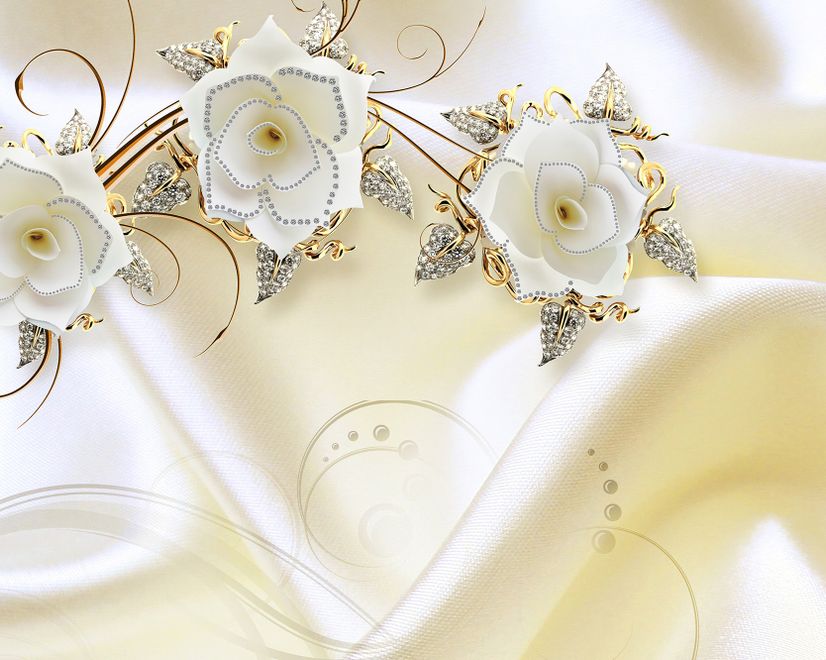 Jewelry Floral with Faux Silk Fabric Wallpaper Mural