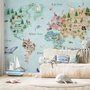 Papier peint panoramique aquarelle de la carte du monde pour les enfants