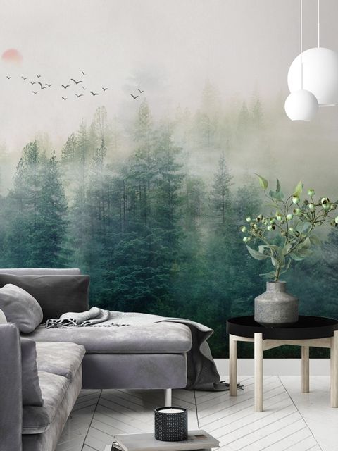 Misty Forest and Sunrise Wallpaper Mural