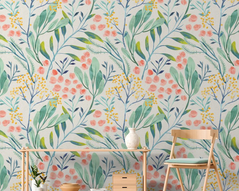Aquarell Vintage Florale mit Botanischen Blättern Fototapete