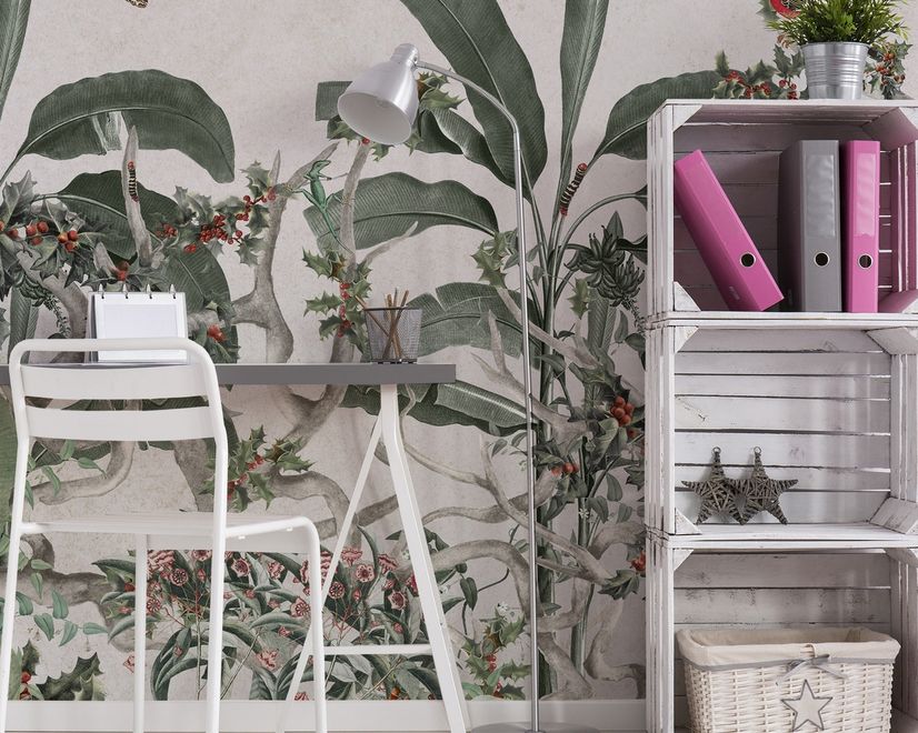 Tropical Leaves with Berries Wallpaper Mural