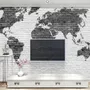 Black White Brick World Maps Wallpaper Mural
