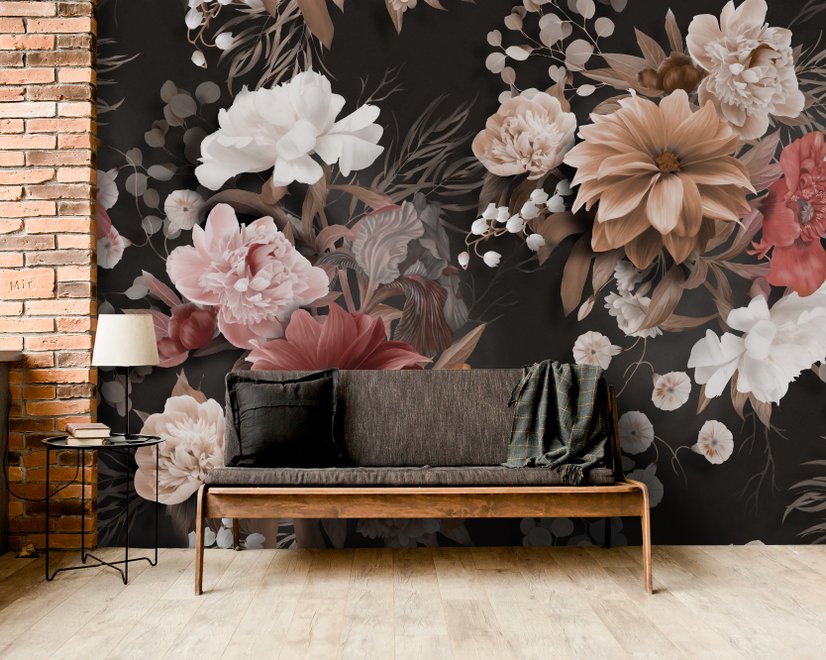 Realistic Dark Floral Wallpaper Mural
