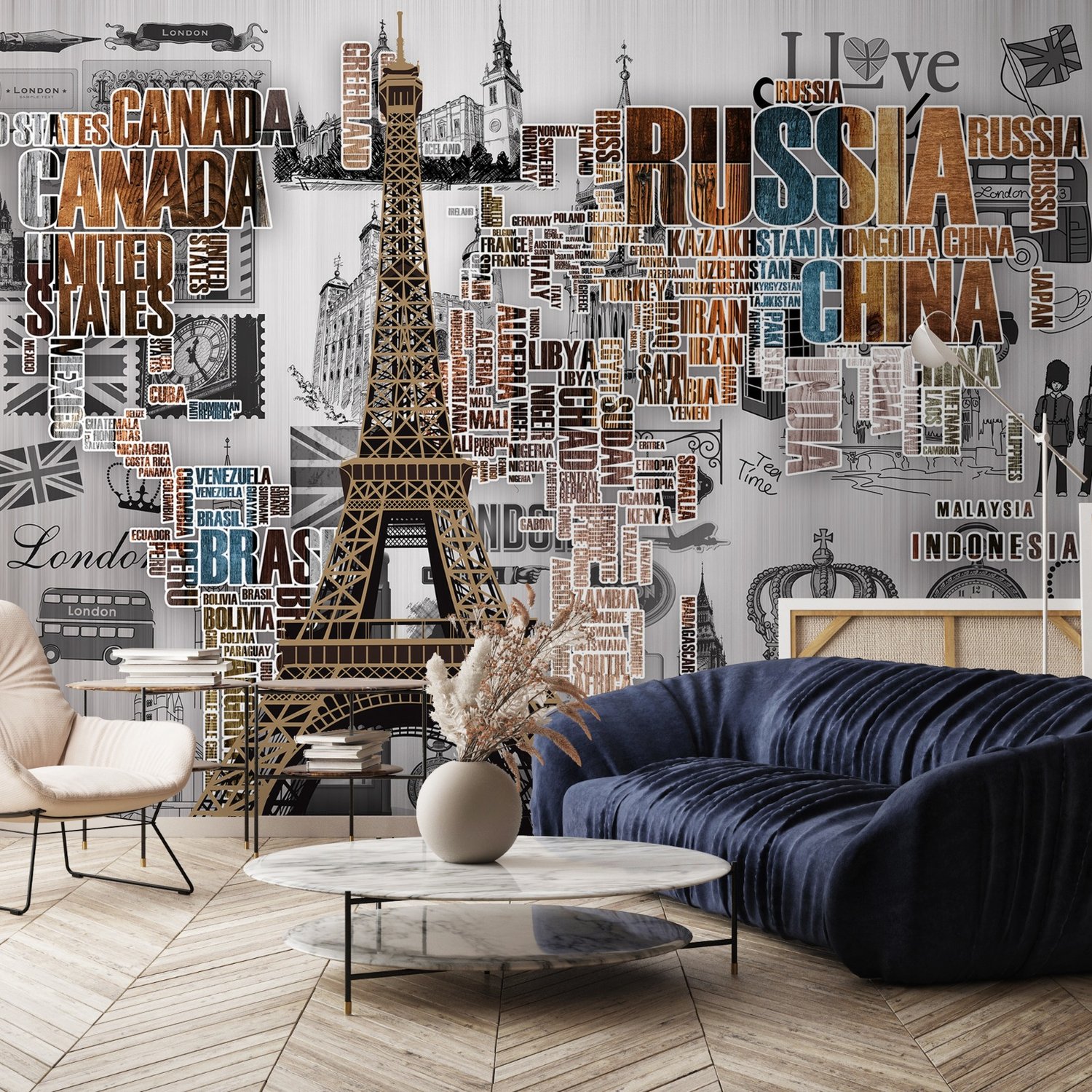 Eiffel Tower and Country Typography Wallpaper Mural - Peel and Stick