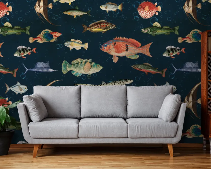 Vintage Ocean Fish Art Wallpaper Mural