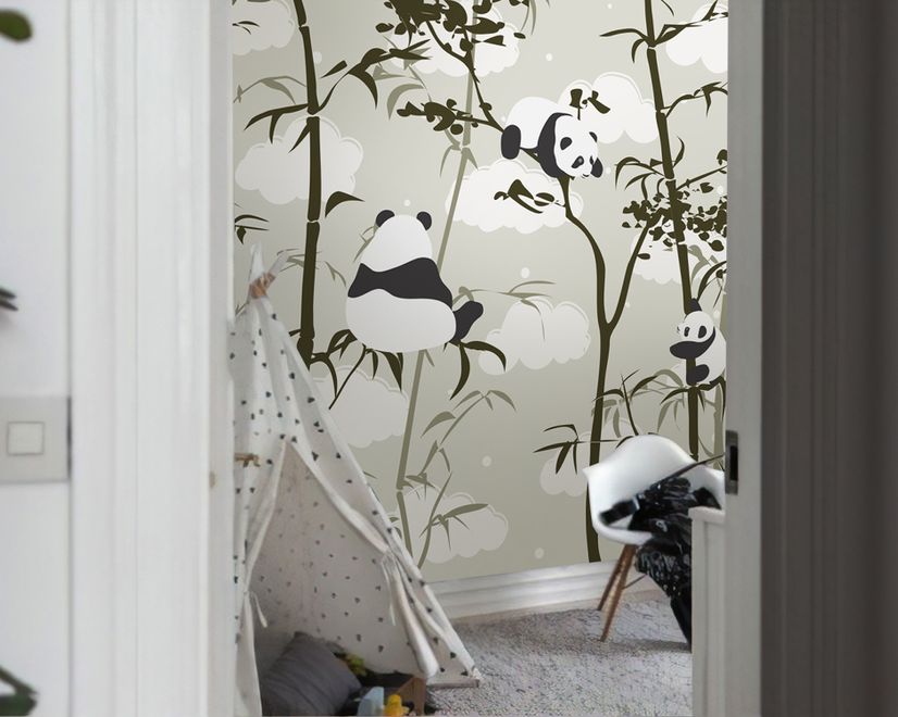 Cute Panda with Bamboo Tree Wallpaper Mural
