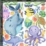 Kids Nursery Undersea Wall Decals Cute Whale with Sea Animals Wall Sticker