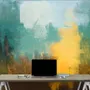 Watercolor Style Green Yellow Abstract Painting Wallpaper Mural