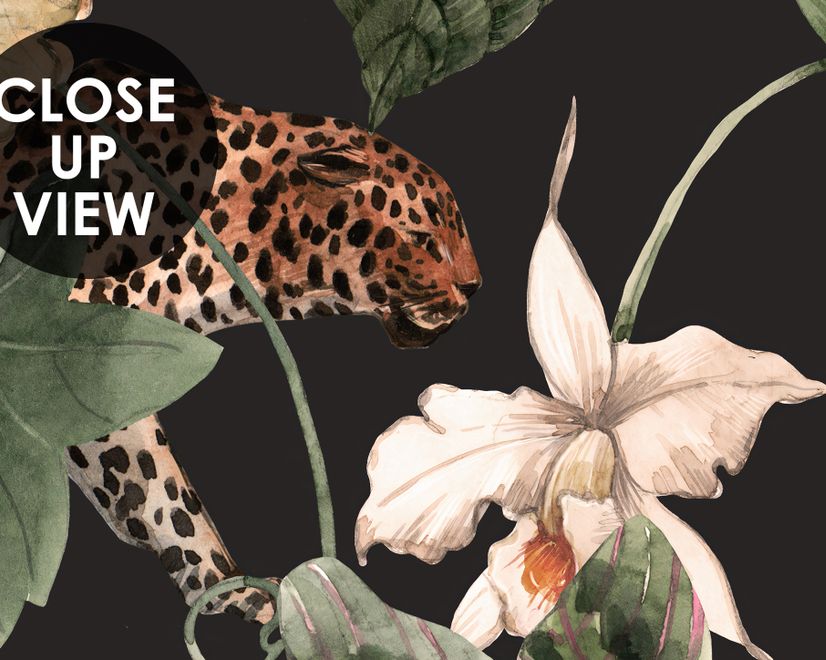 Watercolor Dark Tropical Art with Leopard Wallpaper Mural